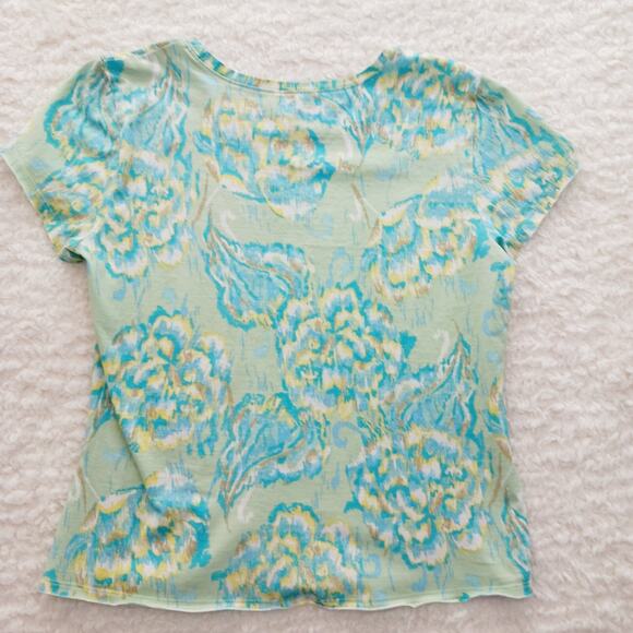 T-Shirt J Jill Size PM Fitted Pina Cotton Abstract Floral Boho Bloomcore Office - Picture 2 of 12